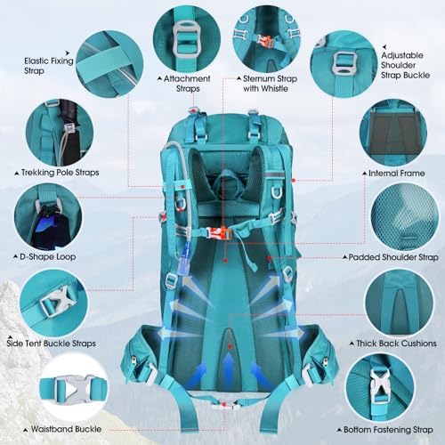 IGOLUMON 60L Hiking Backpack with Rain Cover Waterproof Large Camping Rucksack Backpacking Backpack Lightweight Trekking Walking Backpack Travel Rucksack for Outdoor Sports