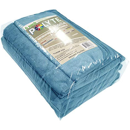 POLYTE Plush Quick Dry Lint Free Microfibre Bath Towel Set, 6 Pieces (Blue)