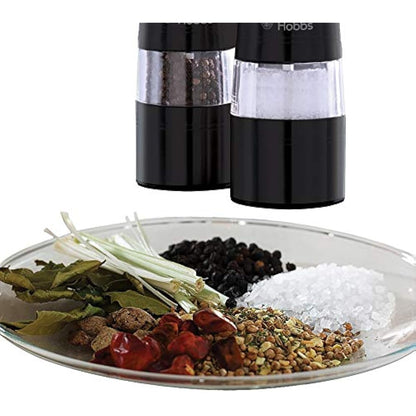 Russell Hobbs 28010-56 Electric Salt and Pepper Mill Set [2 Automatic Grinders] Black Stainless Steel (Adjustable Grinding Fineness, Ceramic Grinding Wheels, for Dried Spices, LED Lighting)