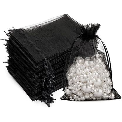 G2PLUS Black Organza Gift Pouches, 10x15 CM Medium Organza Favour Bags, 100 PCS Wedding Jewelry Bags, Clear Mesh Pouches Perfect for Wedding, Christmas, Birthday, Anniversary