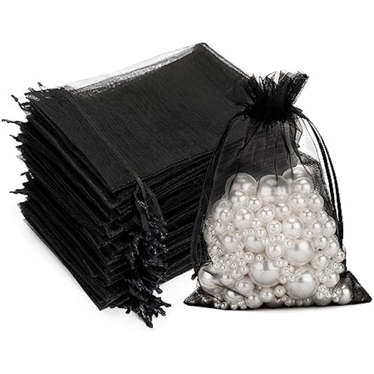G2PLUS Black Organza Gift Pouches, 10x15 CM Medium Organza Favour Bags, 100 PCS Wedding Jewelry Bags, Clear Mesh Pouches Perfect for Wedding, Christmas, Birthday, Anniversary