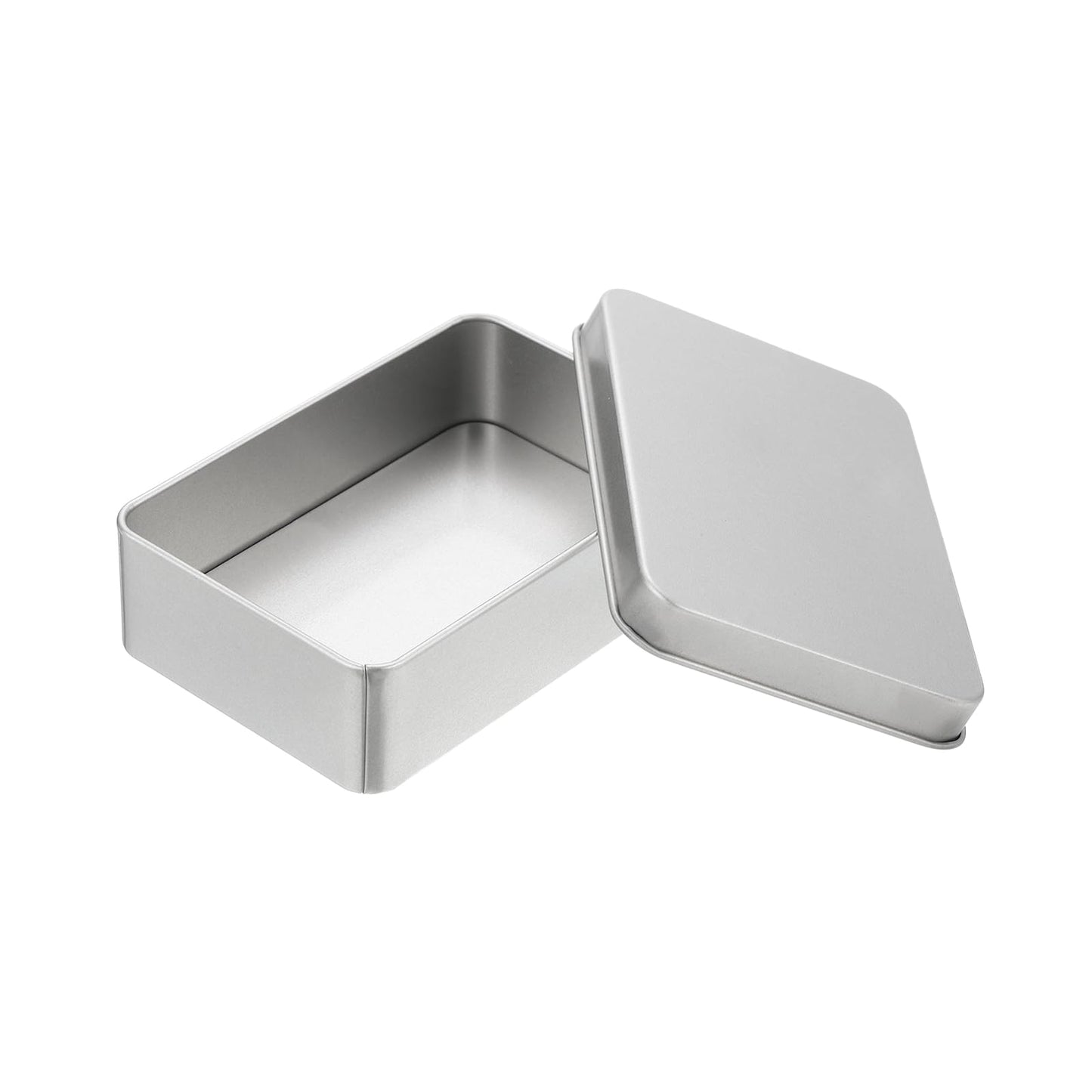 sourcing map Metal Tin Box Containers, 4.2x2.8x1.2 Inch Silver Mini Portable Metal Rectangular Empty Hinged Tins Box with Lid for Candy Tins Gift Card