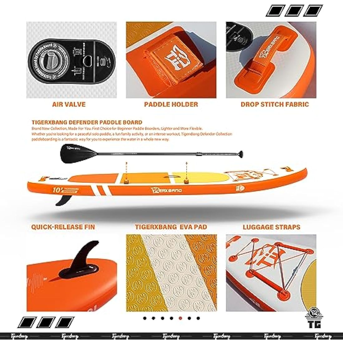TIGERXBANG Stand Up Paddle Boards 10'6" x 32" x 6"丨10' x 31" x 6" with Premium SUP Board Accessories, Inflatable Paddle Boards for Adults/Kids Stand Up PaddleBoarding