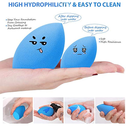 Larbois 3-Pack Blender Beauty Foundation Blending Sponge, Professional Beauty Makeup Set, Blue Multi-color Synthetic Drop Shapes for Dry & Wet Use