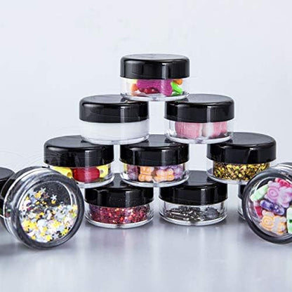 MELLIEX 60 Pieces Empty Sample Pots, 5g / 5ml Clear Plastic Travel Cosmetic Container Jars for Creams, Sample, Make-Up Storage