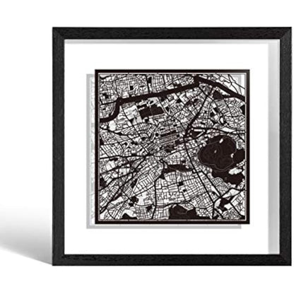 O3 DESIGN STUDIO Edinburgh Marco de Papel para mapas, Black map, Black frame, 9x9 inches, Gift Boxed, 2 background color, self-changing, Paper Art