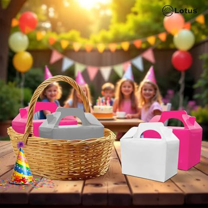 Lotus 50 x Children/Kids Plain Coloured Party Boxes Carry Food Meal Birthday Party Box Loot Bag Gift Boxes (Neon Pink)