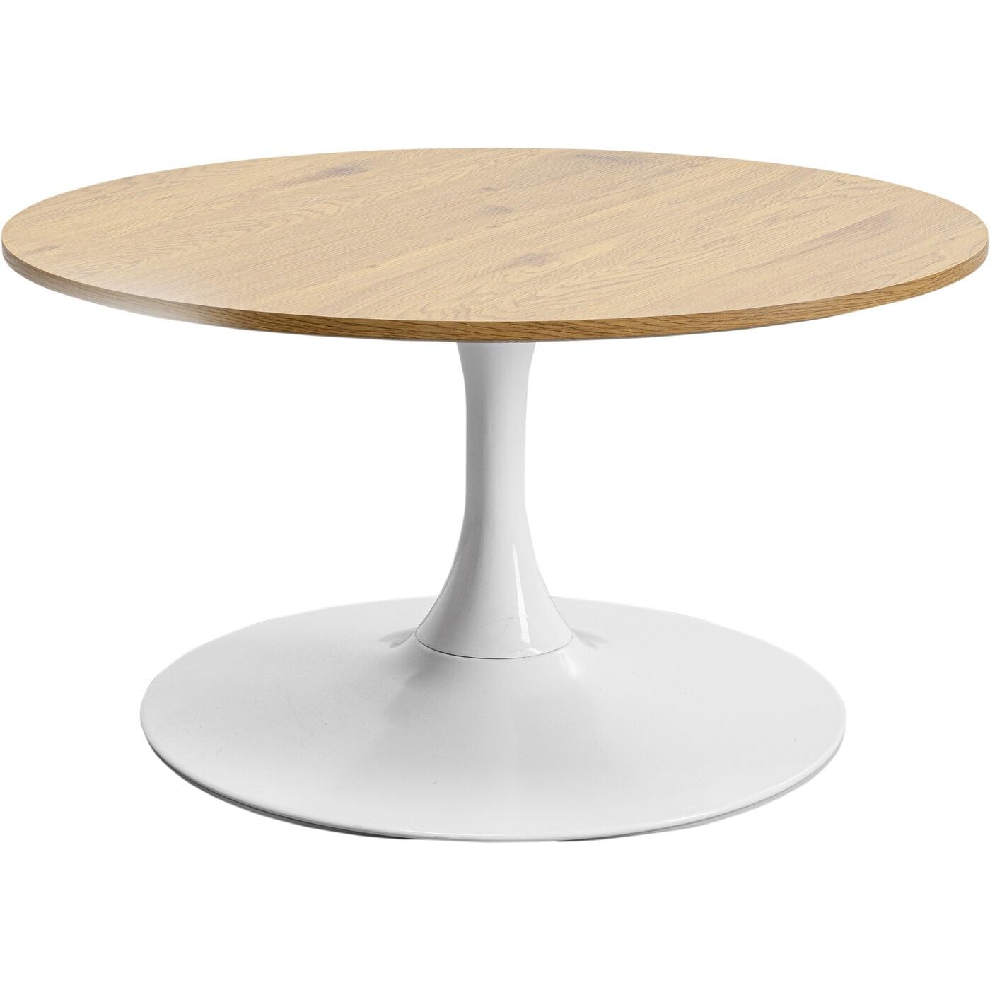 Kare Design Coffee Table Schickeria Oak, White, Brown, Wooden Look, Steel Base, Diameter 80cm, Modern, Round Sofa Side Table