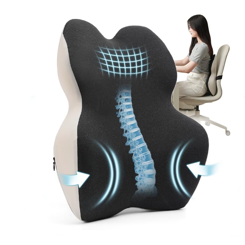 Brightmade Ergonomic Lumbar Support Cushion, Memory Foam Back Pillow for Office & Home Seating, Long Sitting Comfort