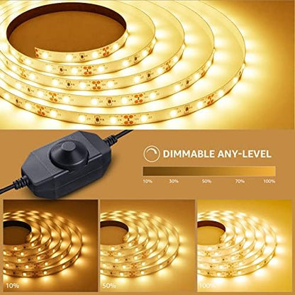 Lepro Warm White LED Strip Light 5M 300 LEDs, 1650lm Dimmable LED Tape Lights, 3000K Flexible LED Lights for Bedroom Kitchen Under Cabinet Wardrobe Stair 12V Power Plug and Dimmer Switch Included