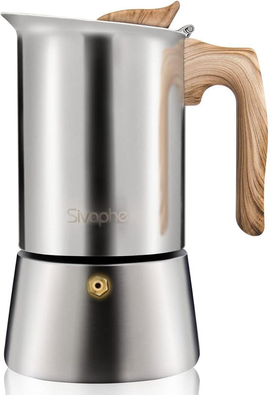 Sivaphe Stovetop Espresso Maker 450ml, Induction Hob Italian Coffee Percolator Maker Moka Pot Stainless Steel 9 Italian Cups 2-3 Mug for Home Camping