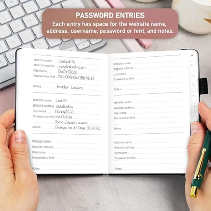 GoGirl Password Book with Alphabetical tabs – Internet Address & Password Keeper Logbook for Password Organization, Journal Notebook for Saving Website Logins. Small Size 11 x 14.5cm - Black