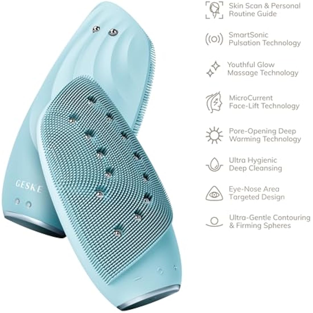GESKE | SmartAppGuided™ Sonic Thermo Facial Brush & Face-Lifter | 8 in 1 | skin cleansing & anti-wrinkle | silicone electric cleansing brush | facial massager | cleansing & anti-aging
