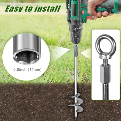 Insaga Tent Peg, 45cm Heavy Duty Ground Anchor Large Metal Earth Stake Spiral Blade Screw in Trampolines Spike for Swing Set/Camping/Shed/Dog/Carport with 37cm Fixed Chain, 4 Pack