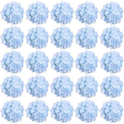 FagusHome 30 Pcs Silk Hydrangea Heads Artificial Flowers Heads and Stems Fake Hydrangea Flowers for Home Wedding Decor (Blue)