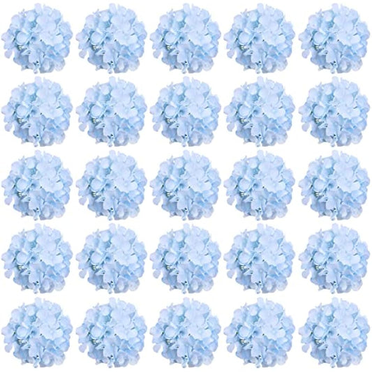 FagusHome 30 Pcs Silk Hydrangea Heads Artificial Flowers Heads and Stems Fake Hydrangea Flowers for Home Wedding Decor (Blue)