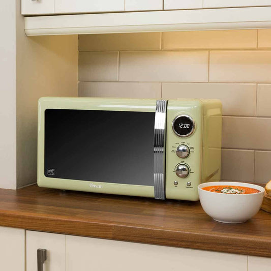 Swan SM22030LGN Retro LED Digital Microwave with Glass Turntable, 5 Power levels & Defrost Setting, 20L, 800W, Green