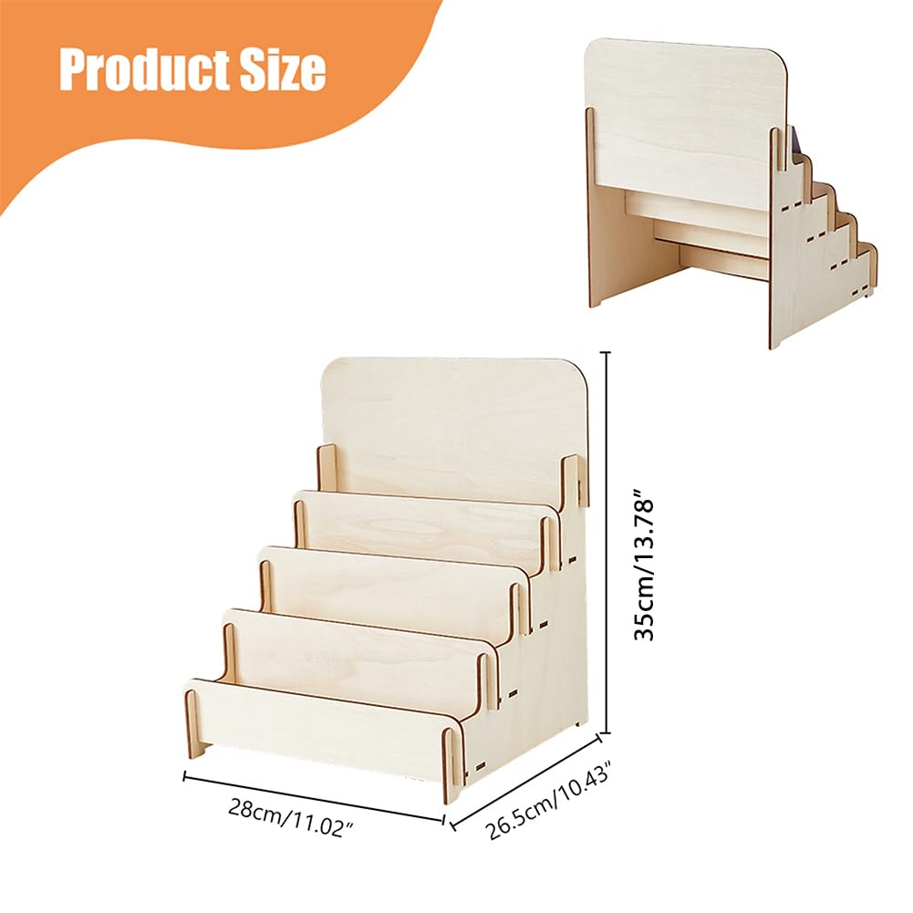 SUPERFINDINGS 4-Tier Wooden Greeting Card Display Stand Sticker Display Stand Vendors Postcard Organizer Retail Display Racks Multipurpose Brochure