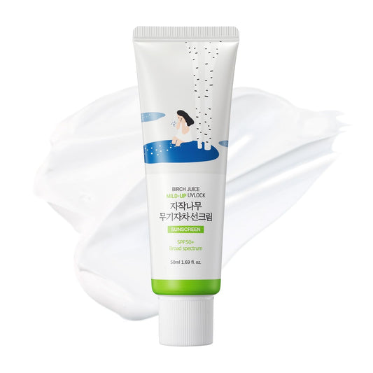 ROUND LAB Birch Juice Mild-up Sunscreen UV LOCK (50ml) | SPF 50+ broad spectrum, Mineral Zinc Oxide, for Sensitive Skin, Korean Sunscreen