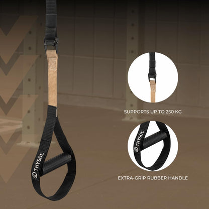 THYSOL Suspension Trainer Pro Xtreme Straps | Sling Trainer Set with Adjustable Door Anchor | Fitness Home Workouts - Suitable for Travelling & for