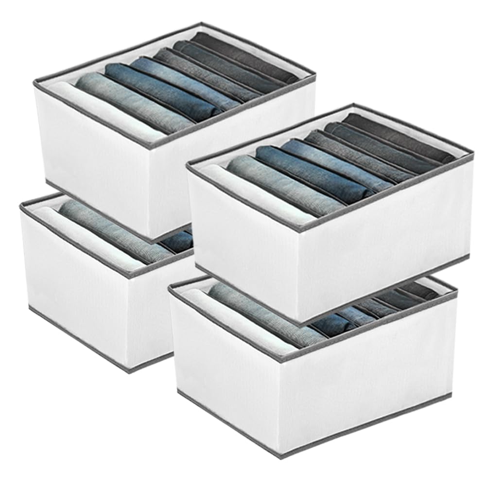 4 Pack 7-Grid Wardrobe Storage Organiser Boxes with Dividers for Clothes