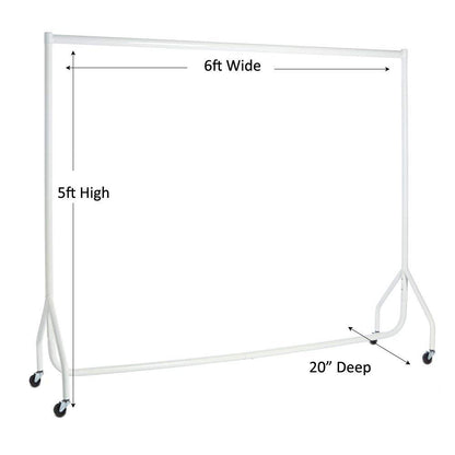 The Shopfitting Shop Heavy Duty White Clothes Rail 6ft Long x 5ft High Garment Storage Rack 32mm Steel Tube White