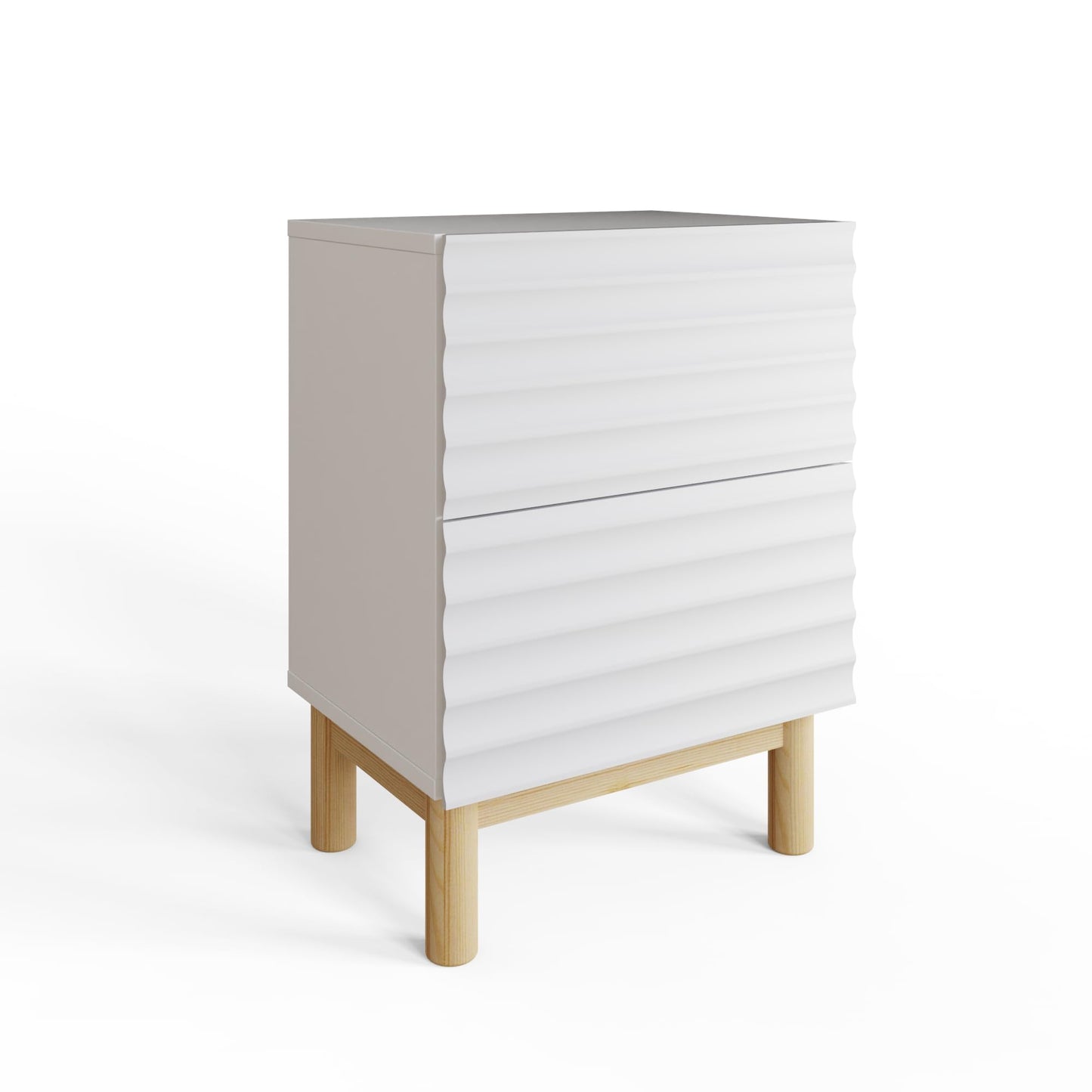 GFW Karla Bedside Table, White 2 Drawer Nightstand with Textured Front & Wooden Legs
