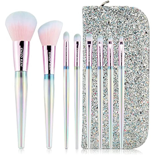 ENZO KEN Rainbow Crystal Makeup Brush Set Professional, Vegan Makeup Brush Set with Case, Bedazzled Cosmetic Brush Makeup Set, Sparkly Make up Brushes Vegan, Colorful Make up Brushes Set Professional.