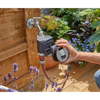 GARDENA Flex irrigation controller for quick automatic irrigation for the terrace and balcony, easy to use, Water Now function, Color Black/Grey/Orange 1890-20