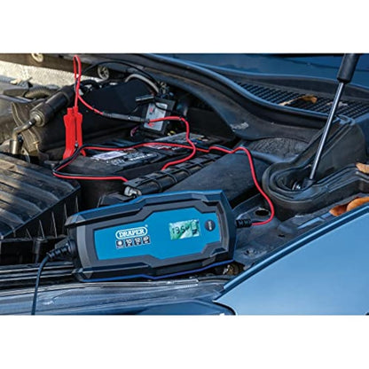 Draper 12V/6V Smart Charger | Battery Maintainer (10A) | Integrated Charging Leads | Trickle Car Battery Charger | Portable Jump Starter | 53491