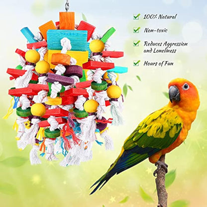 Jijizhazha Bird Chewing Toys, Multicolored Wooden Blocks, Best for African Grey Parrot, Macaws, Cockatoos & Amazon Parrots