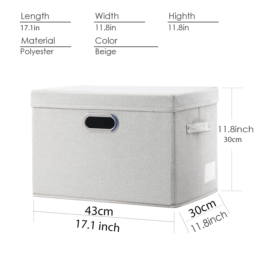 Prandom Storage Boxes with Lids Large,43x30x30cm,Beige[1-Pack]