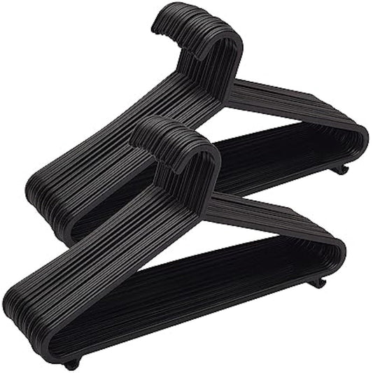 KAPCO Black Plastic Clothes Hangers – 50 Pack Strong Adult Coat Hangers for Wardrobe Organisation, Durable Hanger with Trouser Bar & Hooks, Space Saving, Slim for Clothes Rail & Storage | Bulk Buy