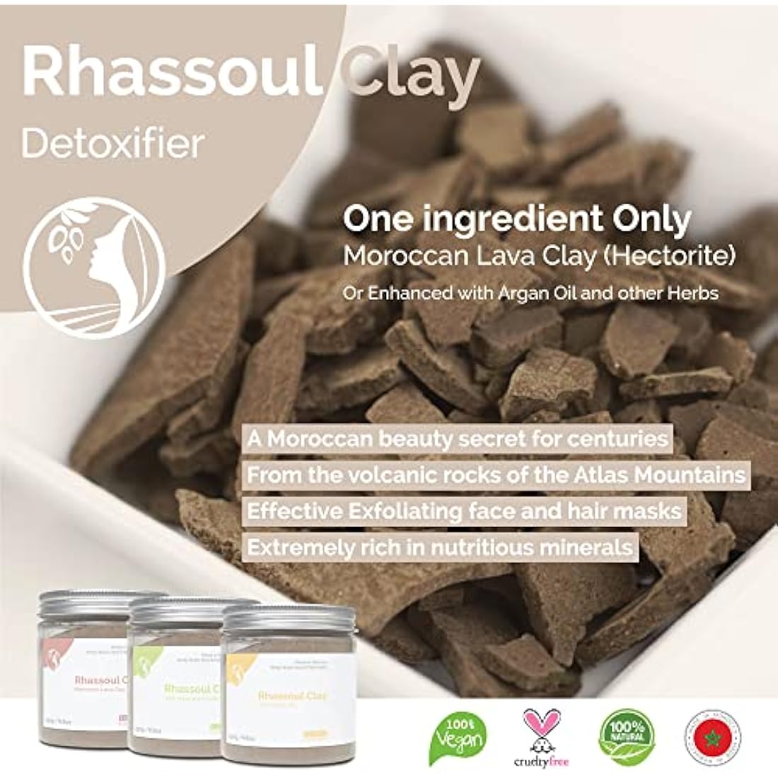 Fatima's Garden Rhassoul with Rose Petals - Soothing Face & Hair Mask, 150g