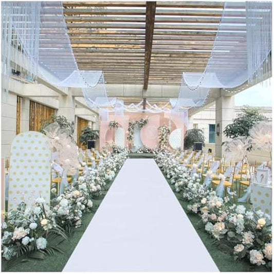 Gdmokle White Aisle Runners for Weddings, 2mm Thickness Polyester Aisle Floor Carpet Runner, Non-slip Runway Rug Runners for Church Party, Outdoor or Indoor Decoration (Size : 1mx10m/3.3ftx33ft)