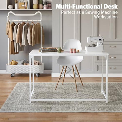 WOHOMO Folding Desk, 120cm Foldable Computer Desk for Bedroom, Space Saving Computer Table Writing Workstation for Home Office, Easy Assembly, White