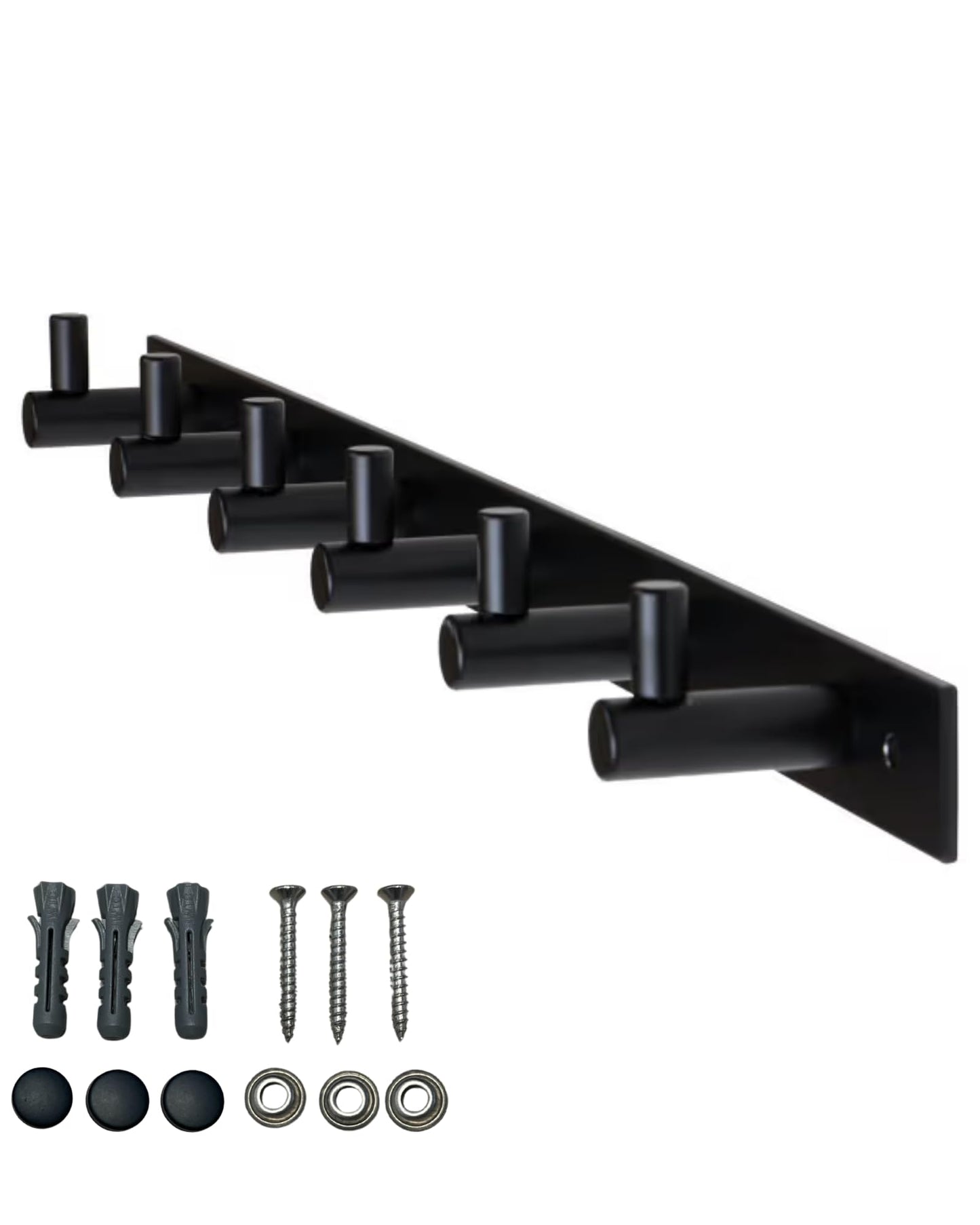 Gedotec Coat Hooks Black matt [6 Hooks] Coat Rail Hallway, Kitchen & Bathroom I Wall Coat Rack Moon I Hook Rail Black for screwing I Design Coat Rack