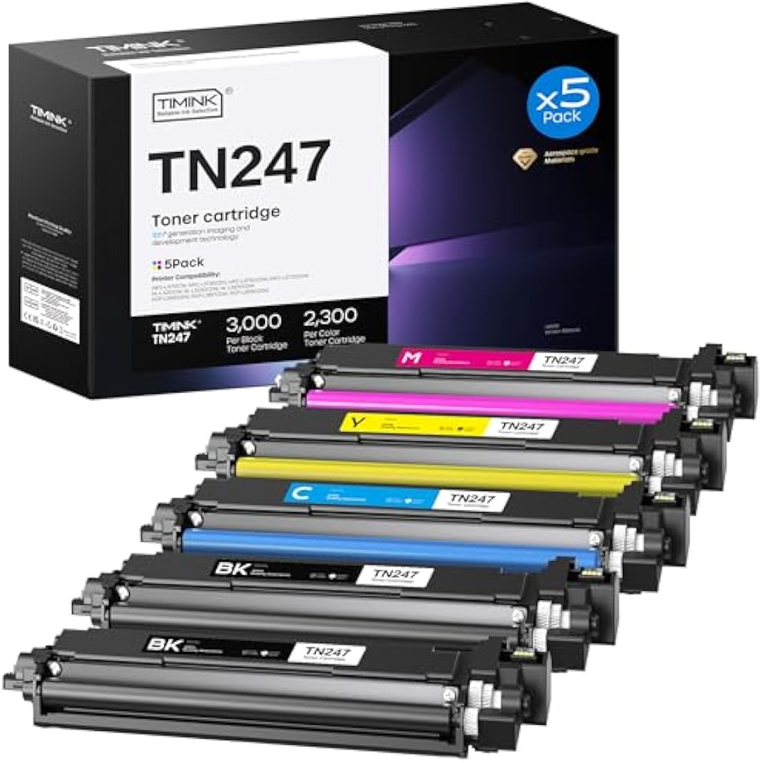 Timink Toner TN247 TN-243CMYK Toner Value Pack Compatible for Brother TN243 DCP-L3550CDW HL-L3230CDW HL-L3210CW MFC-L3750CDW HL-L3270CDW DCP-L3510CDW Ink Cartridges (Black,Cyan,Yellow,Magenta, 5-Pack)