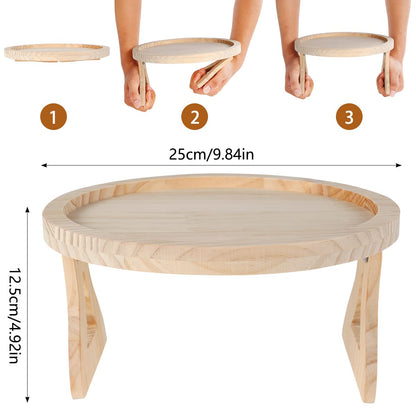 Ghopy Natural Pine Wood Sofa Side Tables Waterproof Round Portable and Foldable Sofa Armrest Clip-On Tray Couch Arm Rest Organizer for Remote Drinks