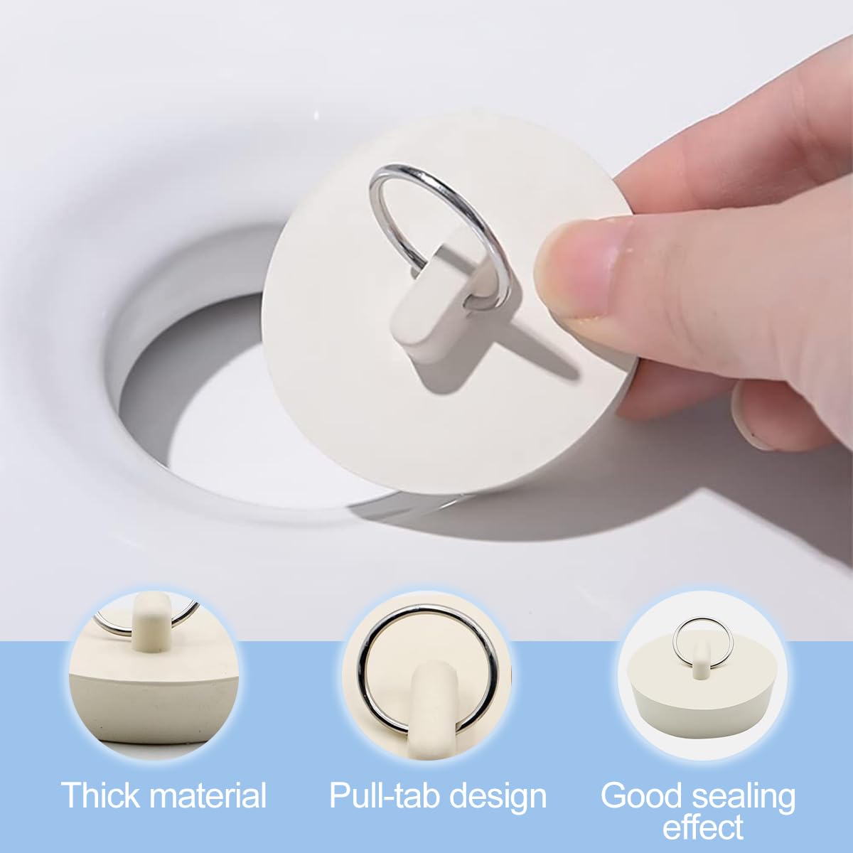 5 Pcs Rubber Bath Plugs, 5 Different Size Kitchen Sink Plug, Universal Bathtub Plug Drain Stopper for Bathtubs Kitchen Sinks Hand Basins White