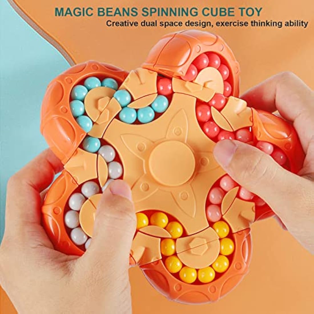 Magic Bean Rotating Cube Toy,Fidget Toy Spinner Ball Sorting Game Puzzle Brain Training Handheld Spinning Decompression Toy,Jigsaw Bean Toy Gifts for Kids,Teens,Adults Rotating Finger Cube Toy