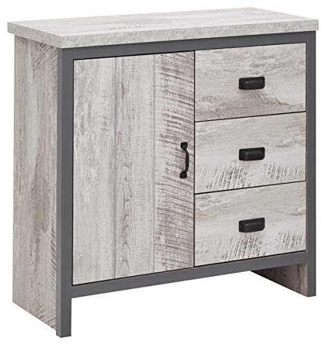 GFW Boston Grey Wood Effect 1 Door 3 Drawer Multi Storage Unit Cabinet