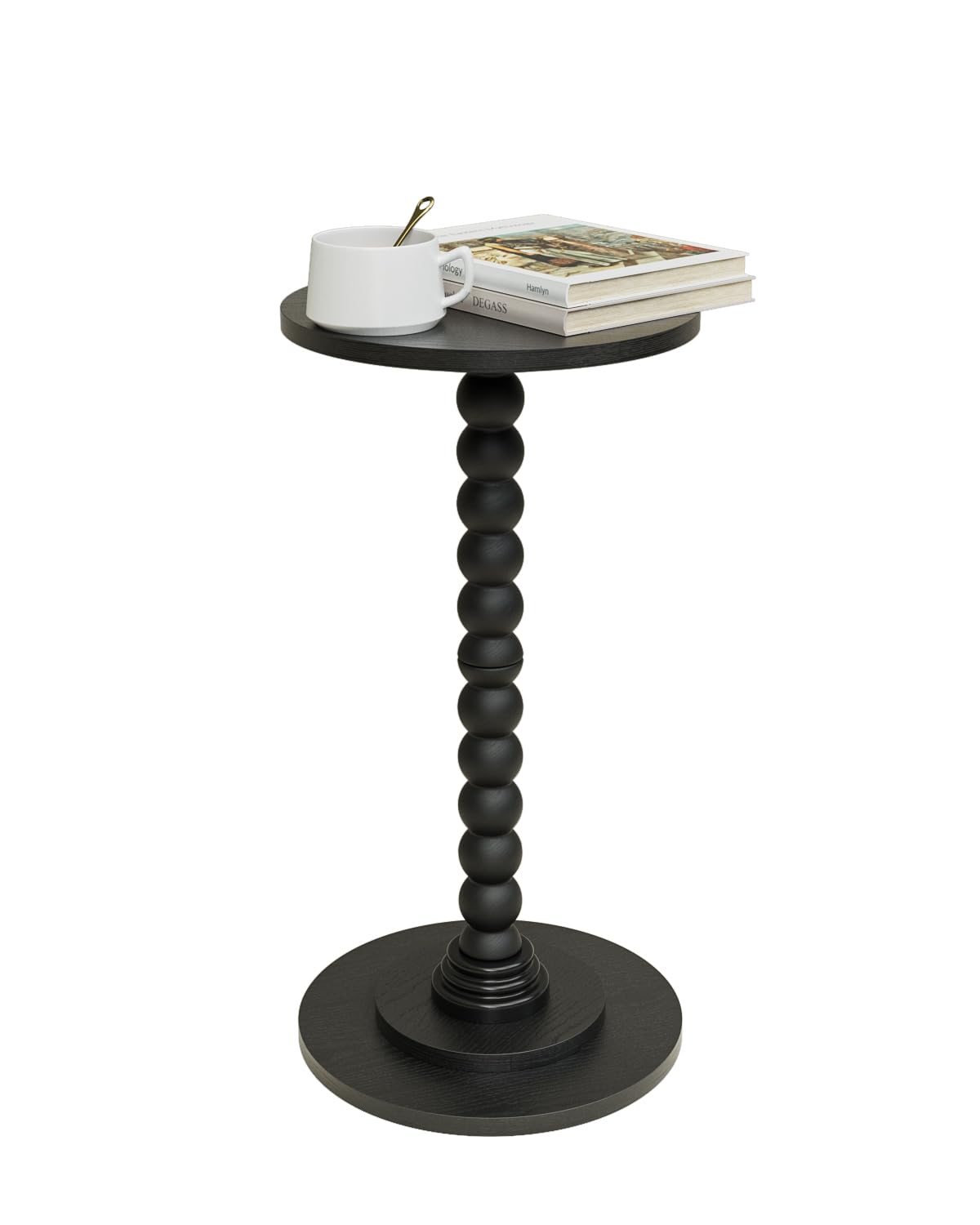 Apetaccat Round Side Table, Drink End Table with Solid Wood Leg, Small Side Tables for Living Room, Bedroom, Study, Black