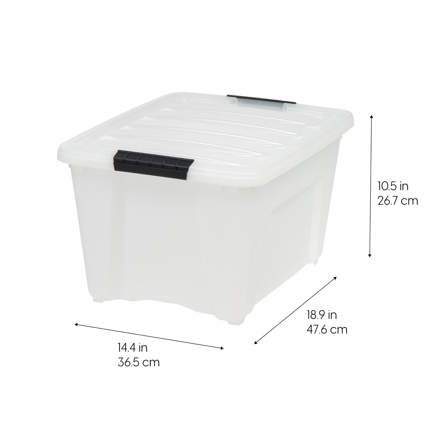 IRIS USA, Inc. Plastic Storage Bin Tote Organizing Container with Durable Lid and Secure Latching Buckles, Stackable and Nestable, Pearl/Black, 32 Qt