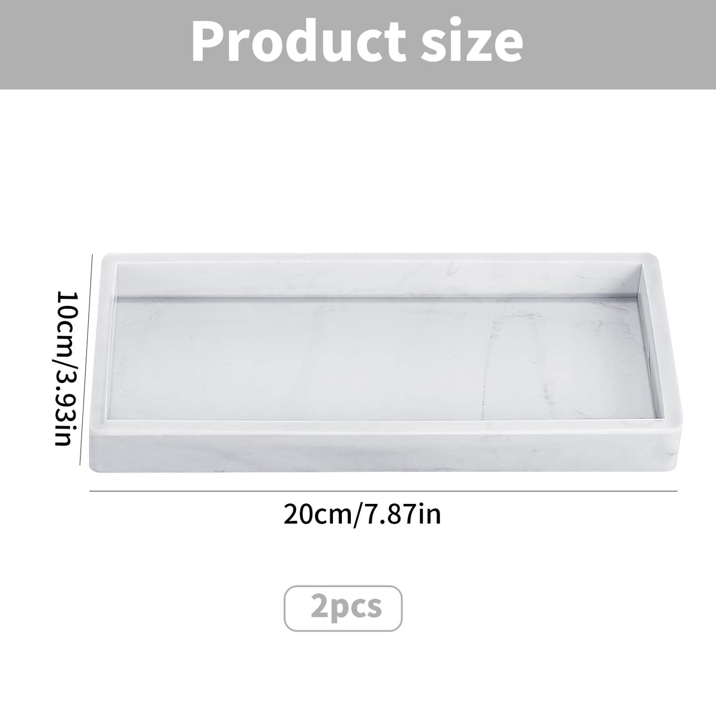 Bathroom Tray Rectangular Silicone Bowl Marble Pattern Storage Tray Jewellery Storage Box Cosmetic Tray Decorative Tray White for Kitchen Pack of 2