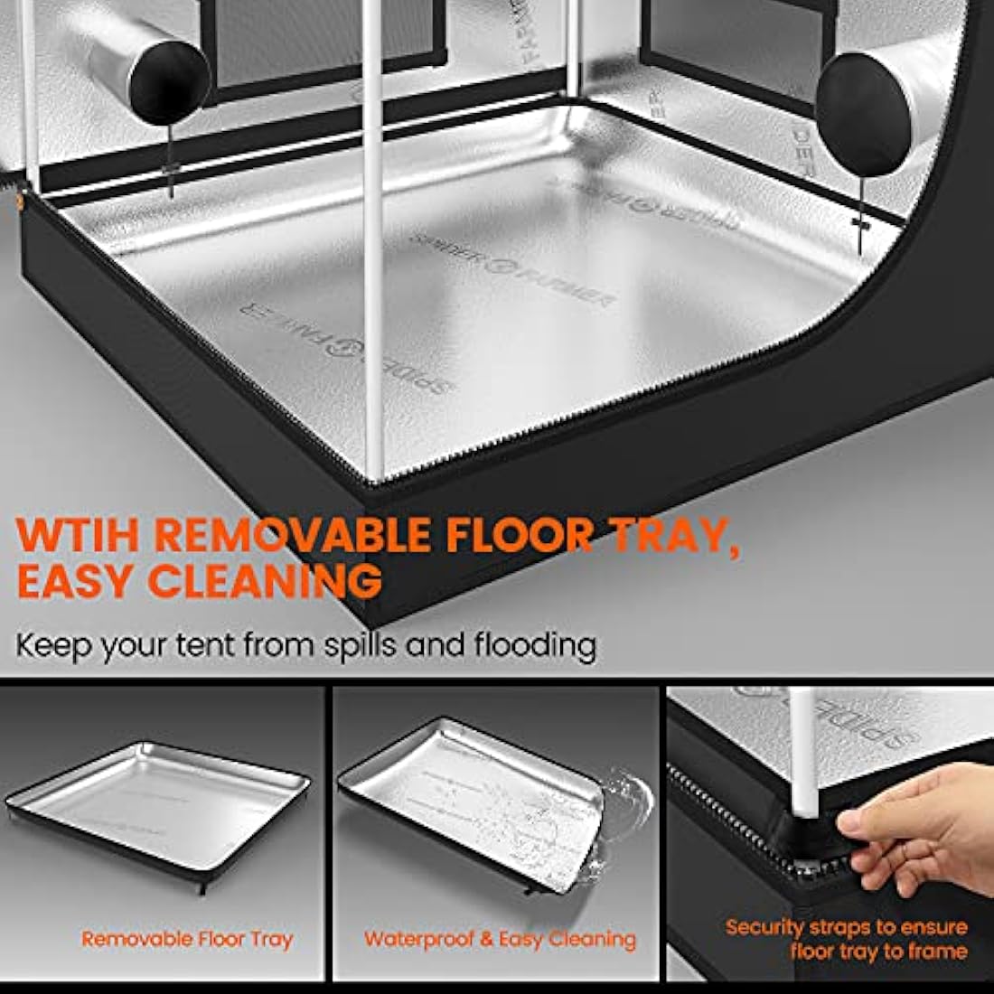Spider Farmer Grow Tent 120x120x200CM (48"x48"x80"Inches,4'x4' FT) 1680D High Reflective Mylar Hydroponic Double Thicker Grow Tents with Observation Window and Floor Tray for Indoor Plant Growing