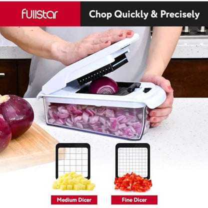 Vegetable Chopper & Mandoline Slicer with Container - Veggie Onion Salad Food Cutter Dicer - Julienne & Wavy Slicer - Grater Zester - Kitchen Tools Gadgets - Home Essentials (8-in-1 PRO White)