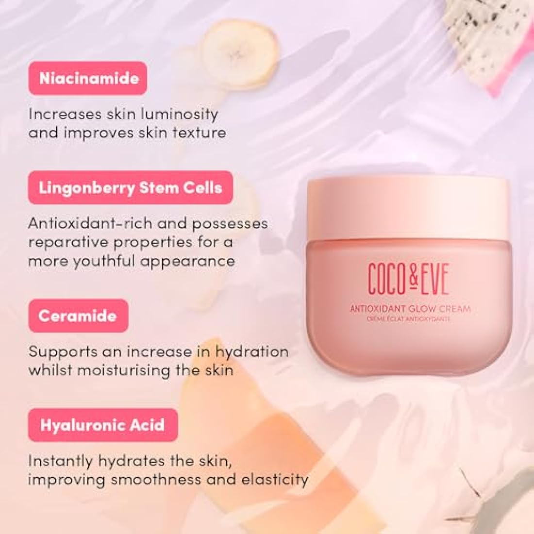 Coco & Eve Antioxidant Glow Cream. With Niacinamide, Hyaluronic Acid, & Ceramide to nourish, protect, repair & smoothen the skin. Suitable for sensitive skin (1.76 fl oz)
