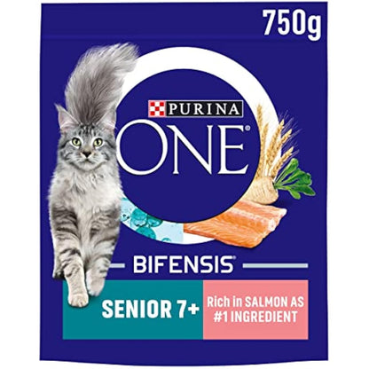 PURINA ONE Senior 7+ Salmon Dry Cat Food 750g (Pack of 4)