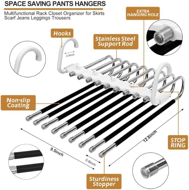 Trrcylp 2pack 9 Layer Collapsible Pants Hangers Space Saving Pants Hangers Multifunctional Pants Rack Hanger for Wardrobe Trousers Scarf Jeans Black